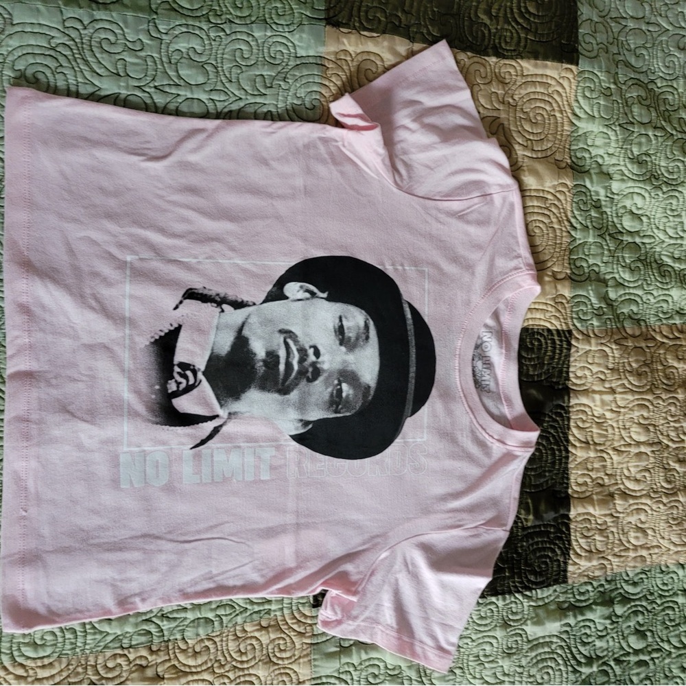 Pink Graphic T-Shirt with Black and White Print. Snoop Dogg